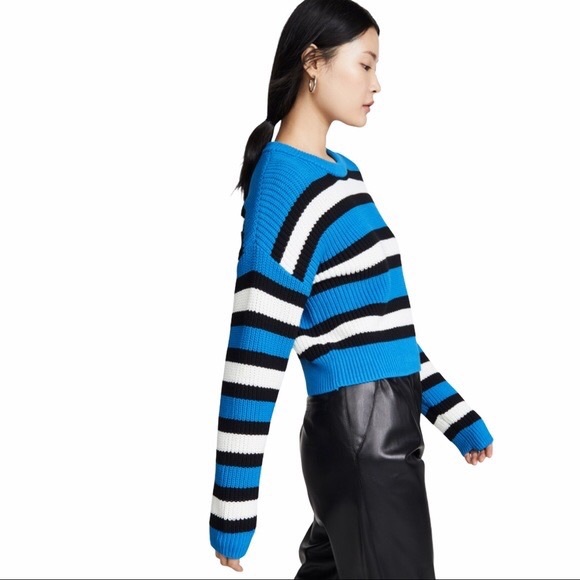 A.L.C. Matthews Striped Chunky Knit Azure Blue Oversized Pullover Sweater sz S - Picture 2 of 9